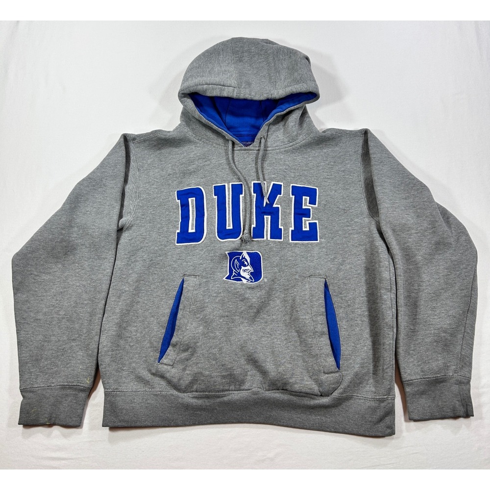 Champs Duke Blue Devils Hoodie Heather Gray Blue Tackle Twill Sweatshirt XS